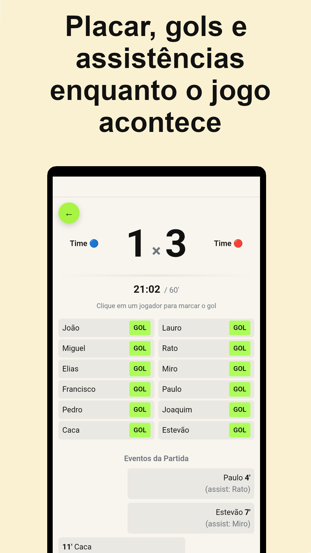 Criação de partida no Marcador de Futebol