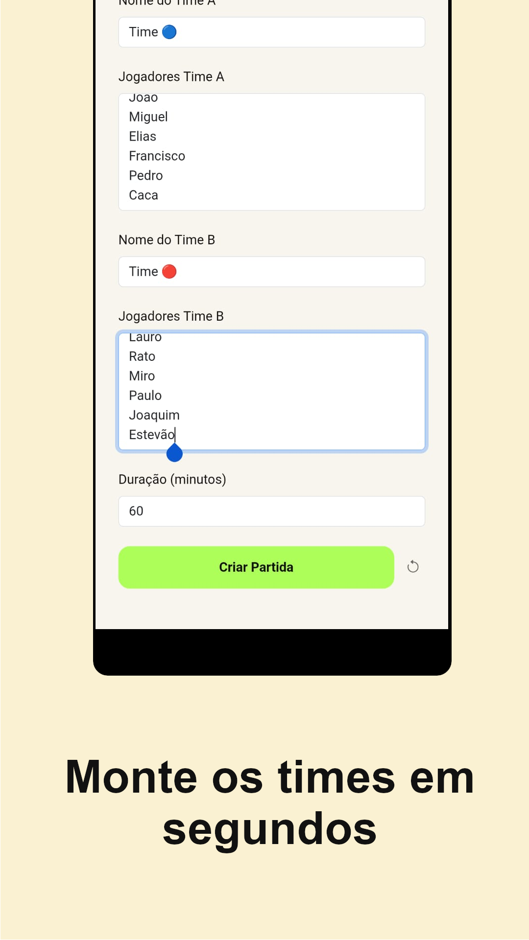 Placar em tempo real com gols e assistências