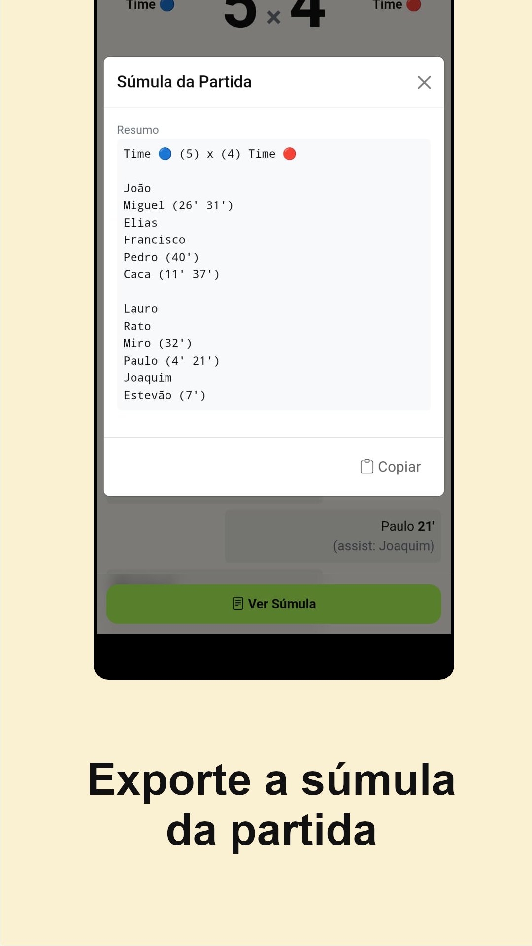 Timeline do jogo com todos os lances